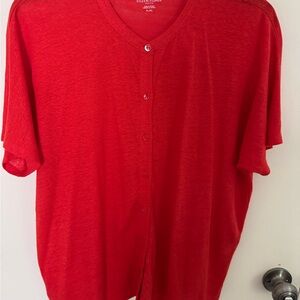 Eileen Fisher New LinnenVibrant Red Casual Button Down Shirt